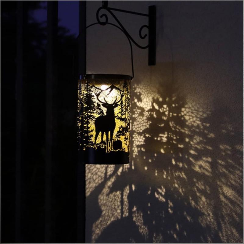 Solar Iron Hollow Lantern Outdoor Waterproof 3d Dynamic Projection Butterfly Projection Courtyard Iron Hanging Light Lawn Landscape Light