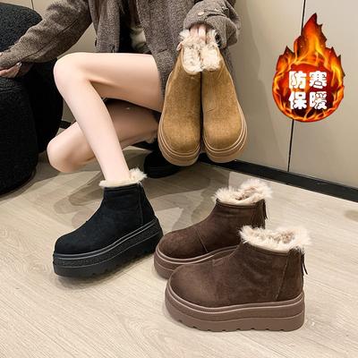 Höhensteigernde Kurzschaft-Samt-Damenschuhe Dicksohlige Kleine Baumwollschuhe Martin Boots Reißverschluss Nach dem Jahr