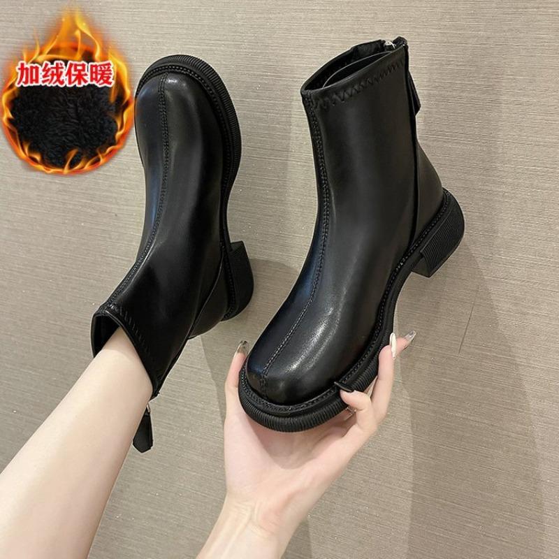 Martin boots women's autumn and winter new British short boots single boots thin boots bare boots cotton boots