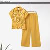 ZANZEA Women Short Sleeve Print Blouse and Pants Summer Two Piece Suit Sets