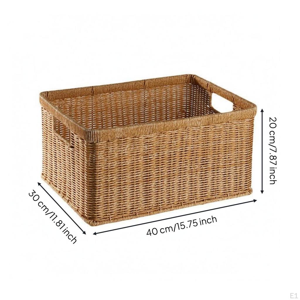 Rectangular Woven Basket Light Brown Container Reinforced rimed for Home Organization