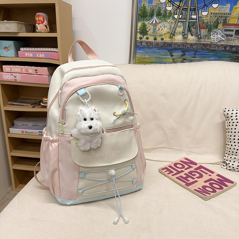College style schoolbag female junior high school student cute small fresh contrasting color student backpack girl large capacity travel backpack