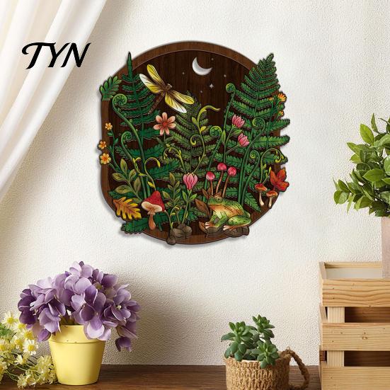 Rustic Bedroom Decor Boho Moon Mushroom Wall Hanging Decor, Vintage Forest Multi-Layer Wooden Plaque, Floral Nature Inspired Art Butterfly Themed