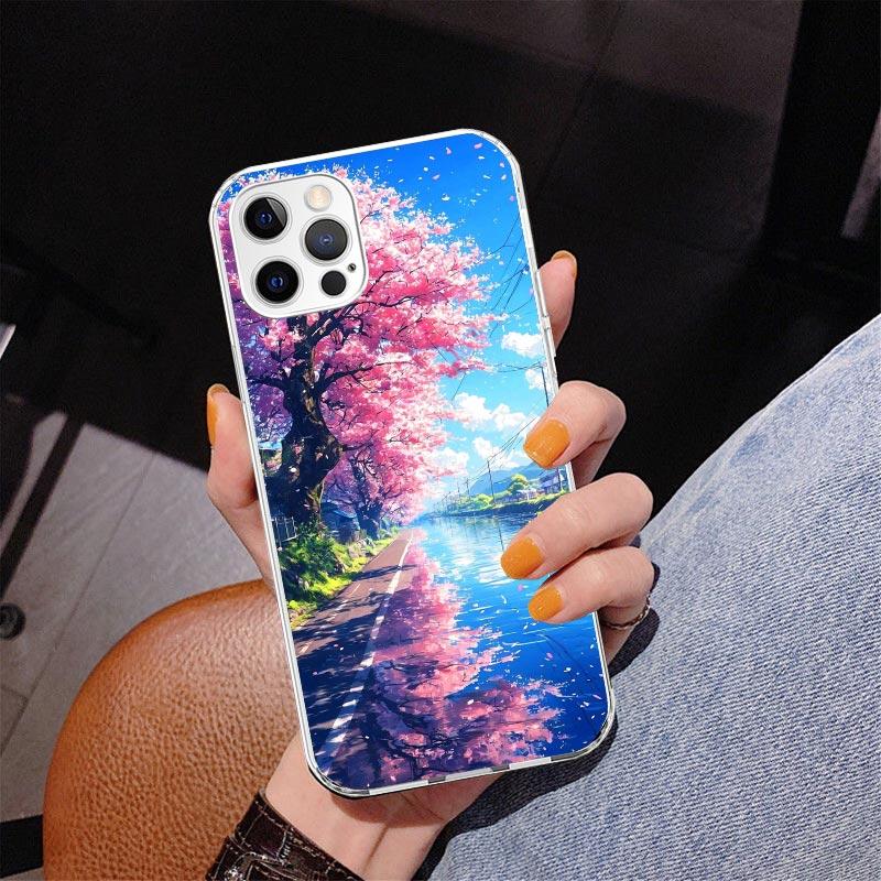 Japanese Cherry Mount Fuji Phone Case For iPhone 13 12 Mini 11 Pro Max XS XR X SE 7 8 Plus 5S 5 6S 6 Gift Print Cover Fundas
