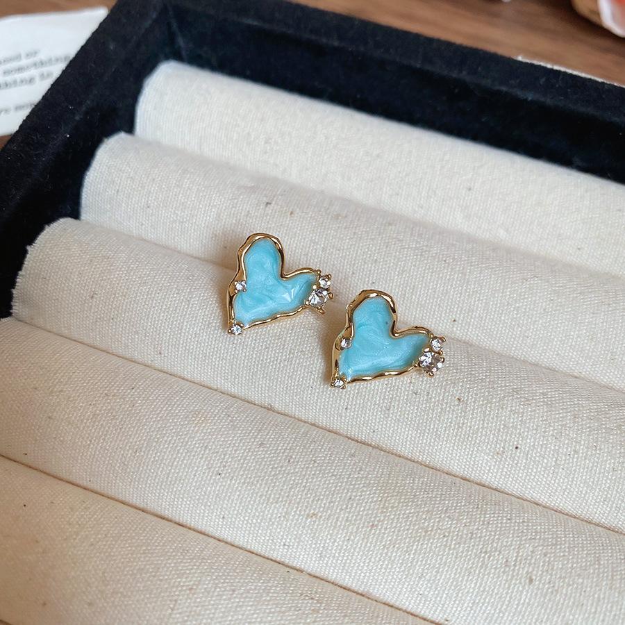 French fresh blue geometric flower resin earrings light luxury stud earrings personality temperament earrings women