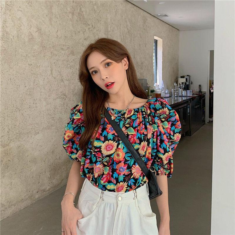 Women's Summer Seaside Holiday Off-shoulder Flower Color Shirts Female Large Size Loose Two Ways To Wear T-shirt Top