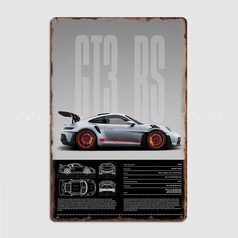 Luxury Sports Car 911 GT3 RS Classic supercar Wall Sign Metal Poster Garage Club Room Decoration Custom Tin Vintage Home Decor