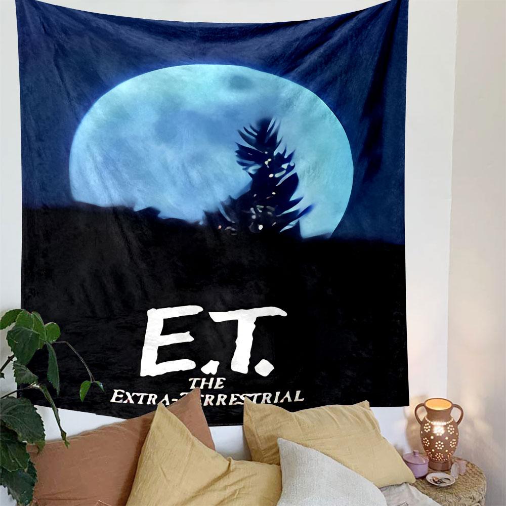 E.T. The Extra Terrestrial Movie Poster Tapestry Wall Hanging, Spielberg Sci-Fi Film Art, Retro Wall Decor for Bedroom Living Room Dorm