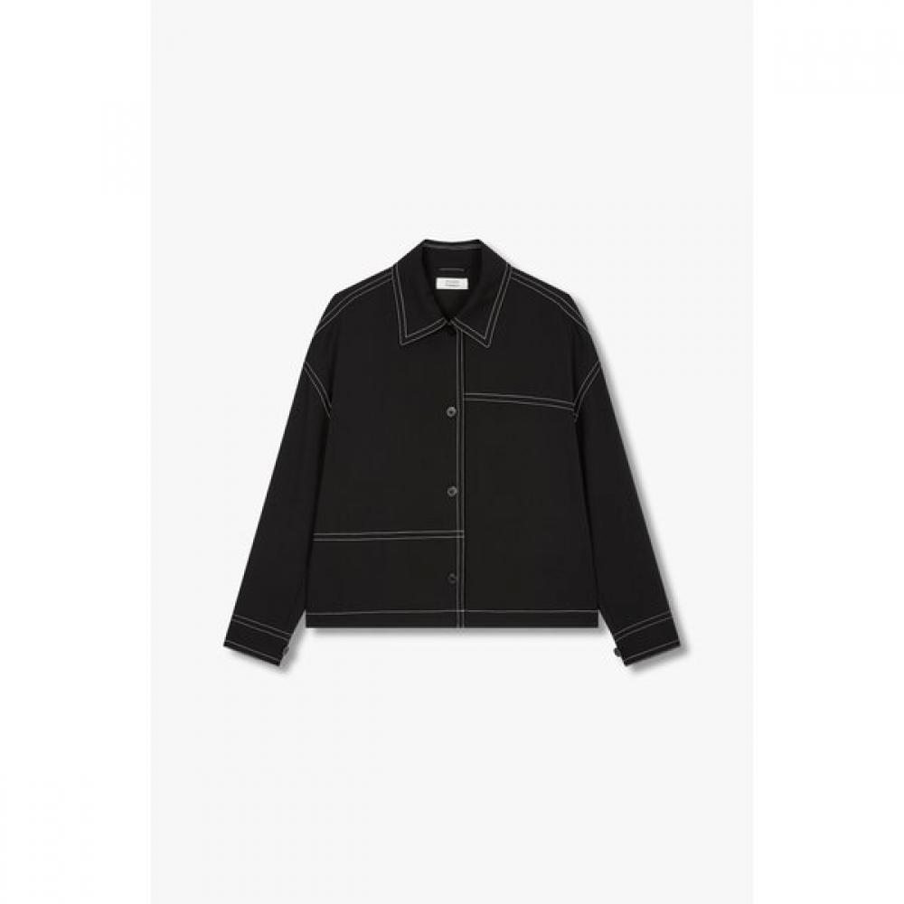 Studio Tomboy Contrast Stitch Poly Blouse  9175221982  9175321982 blacks/OS