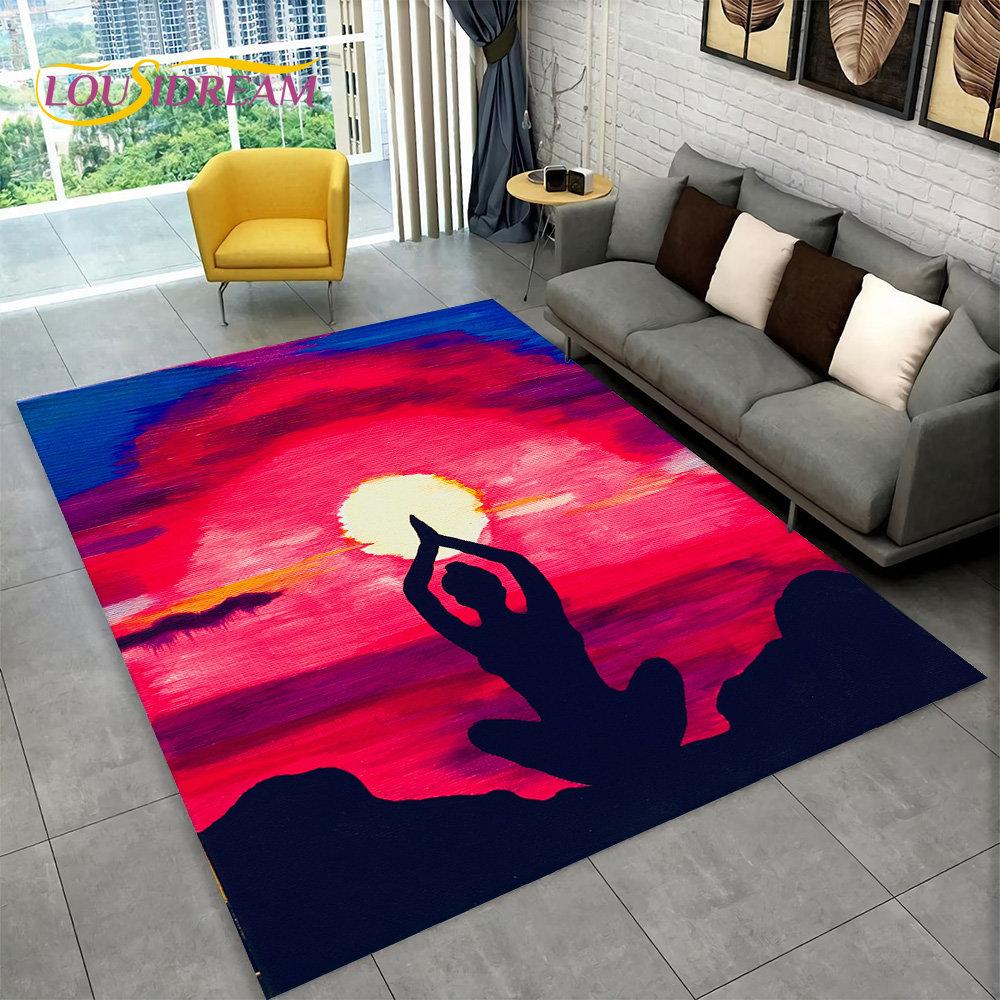 Rainbow 7 Chakra Mandala Bohemia Area Rug,Carpet Rug for Living Room Bedroom Sofa Doormat Decor,Yoga Soft Non-slip Floor Mat