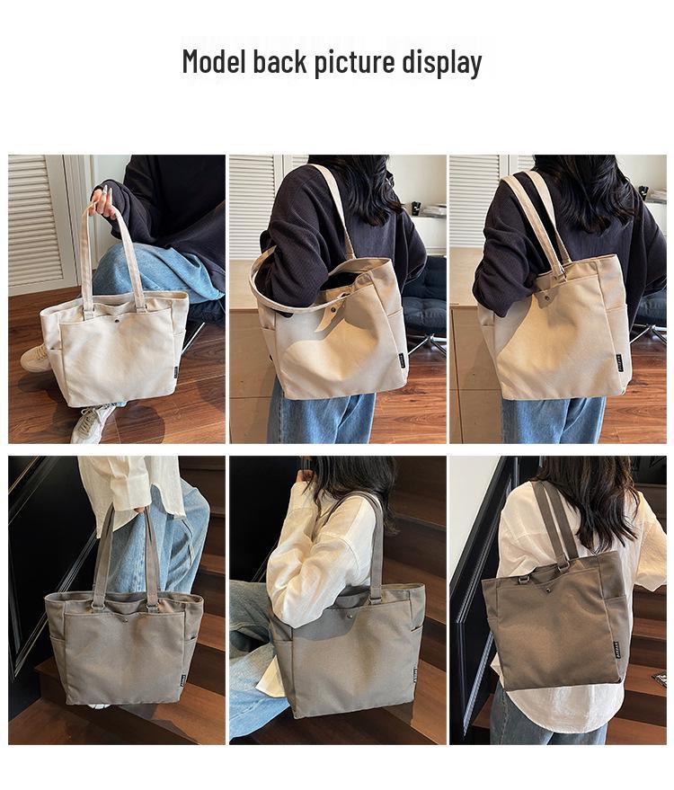 Korean Style Large Capacity Canvas Tote Bag - Lightweight, Solid Color, Shoulder Handbag with Print Logo