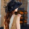 Summer Sun Protection Hat For Women With Butterfly Bow And Floral Pattern Polyester Material