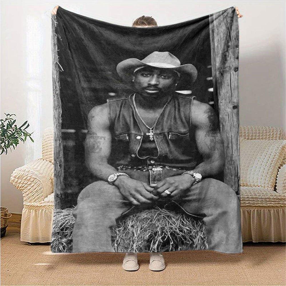 1pc 2PacHip Hop Blanket Soft Lightweight All Season Multi Purpose Throw for Sofa, Bed, Office & Picnics, French Style with Iconic Album Art & Quotes