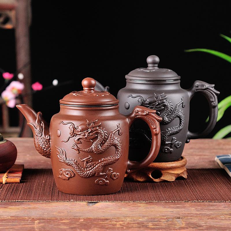 Zisha Pot with Stainless Steel Filter Brewing Teapot Household Large-capacity Shuanglong Tea Bowl Cup Set Kung Fu Tea Set