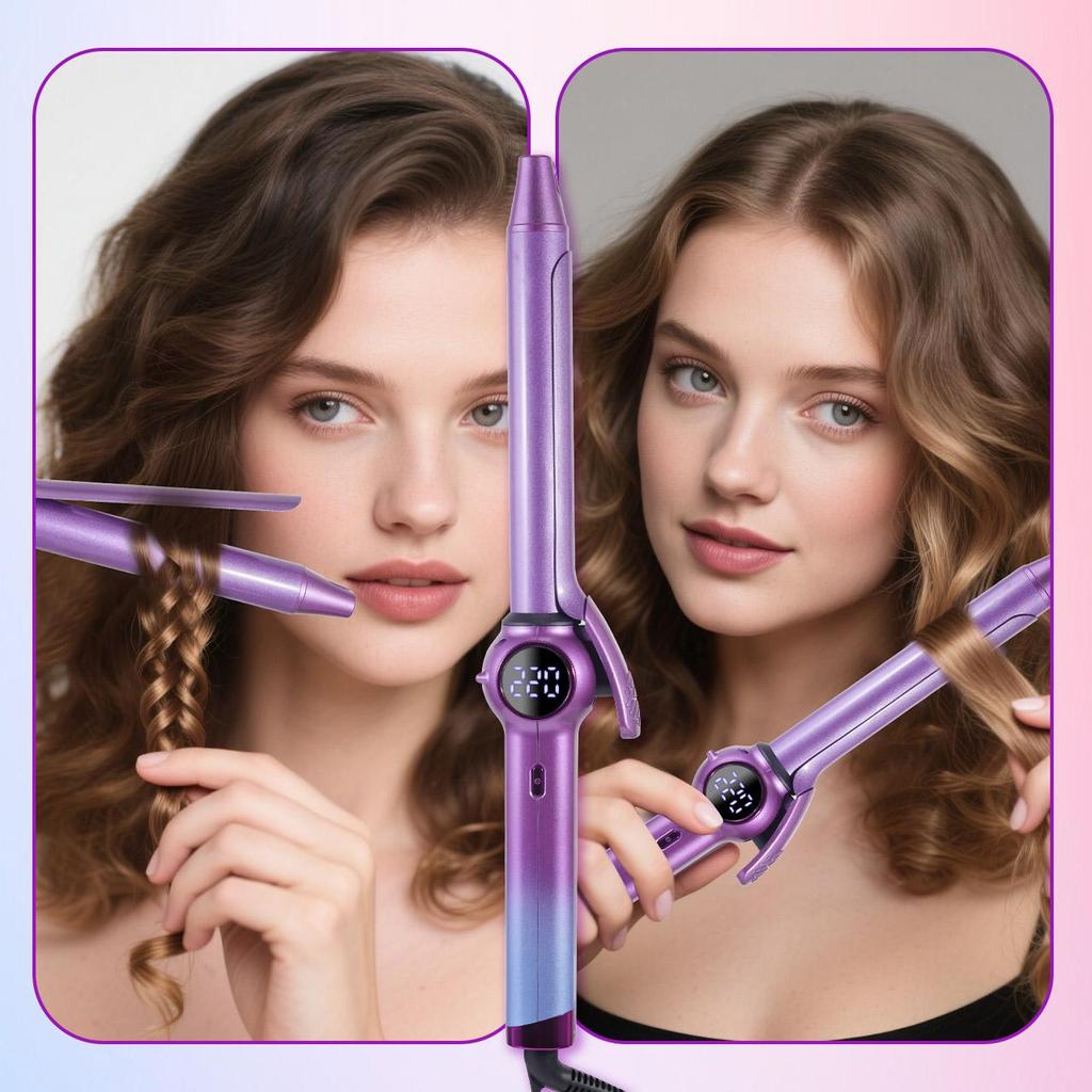 Tourmaline Ceramic Curling Iron with Negative Ions 5s Fast Heat-Up 100-230°C Adjustable Temperature LED Display Hair Curler for Long-Lasting Curls