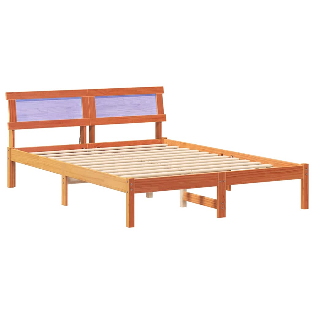 Bed Frame Wax Brown 140 X 190 Cm Solid Pine Wood