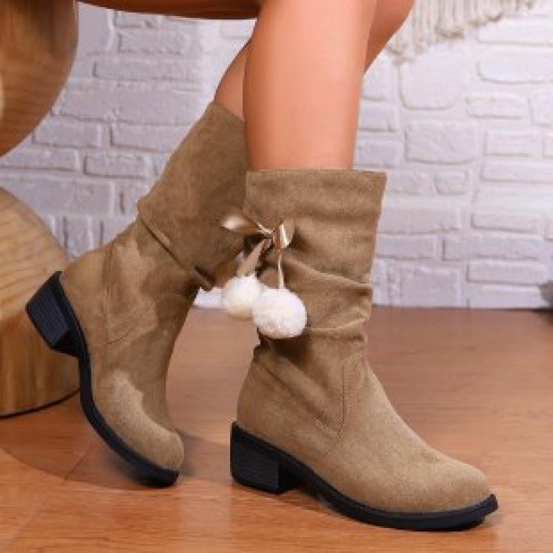 

Boots autumn and winter new European and American large size thick heel round head medium tube cigarette boots 43 хакі