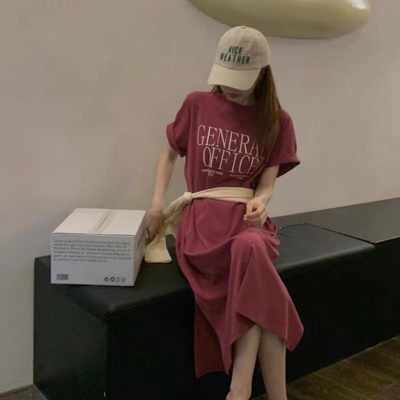 Sukienki T-shirtowe Damskie Krótkie rękawy Lato Luźna Moda Długa Swobodna Plus Size Sukienka