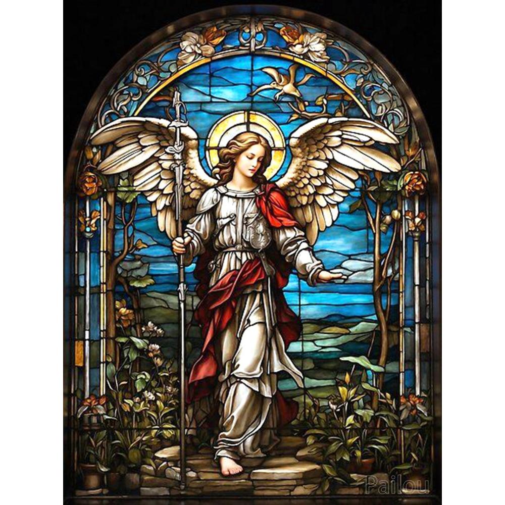 Jezus Chrystus Sztuka Witrażowa DIY 5D Malowanie Diamentowe Religijny Święty Krzyż i Maryja Dziewica Mozaika Haft Krzyżykowy Prezent Wystrój Domu