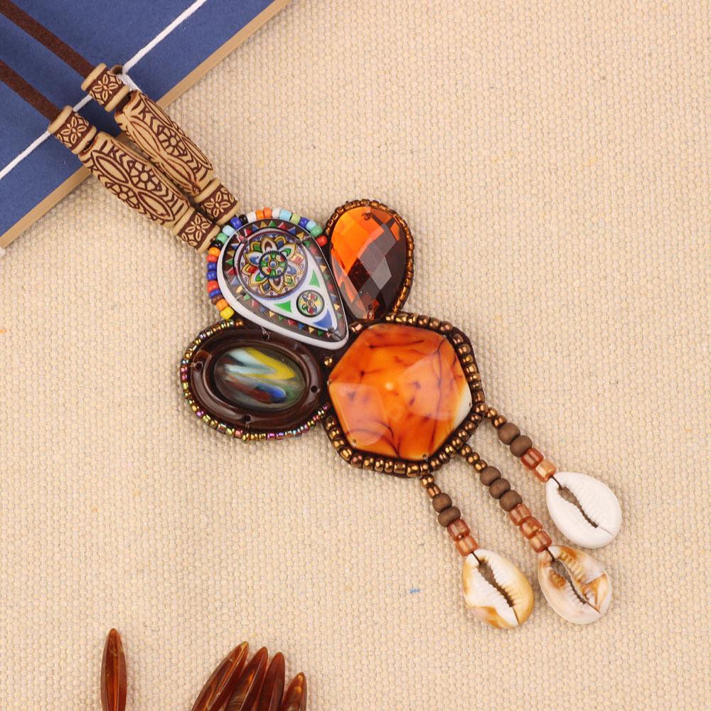 Bohemian Retro Exotic Style Handmade Bohemian Geometric Pendant Ethnic Tribal Style Jewelry Niche Necklace