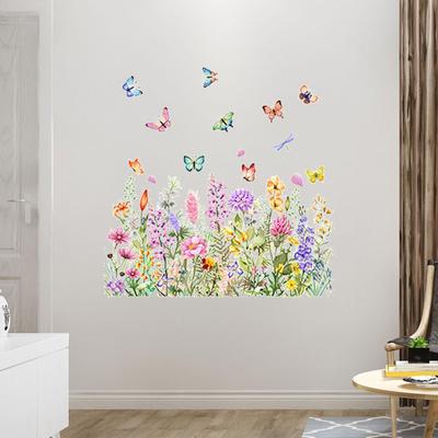 Garden Flowers Window Sticker Glass Cling with Butterflies Display Static Flower