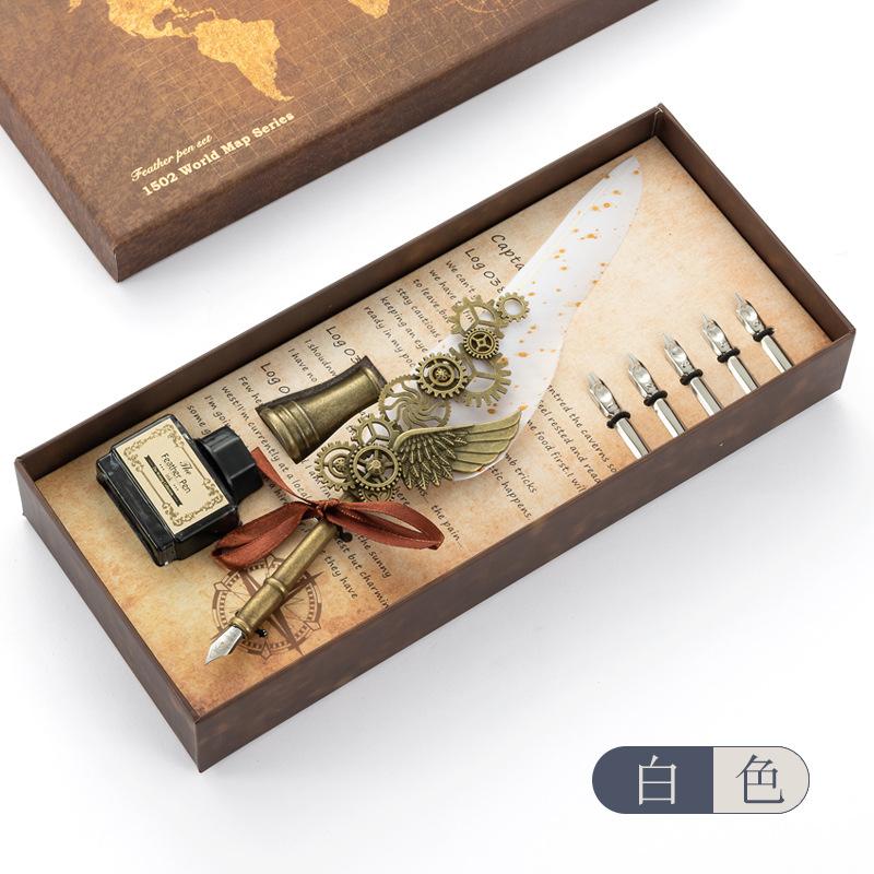 Retro Dip Pen British Student Dip Metal Fountain Pen Birthday Gift Set Machinery Feather Pen белый