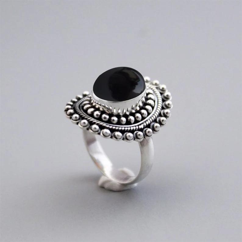 Black Onyx Oval Gemstone Ring, 925 Silver Ring, Handmade Boho Designer Ring, Statement Ring, Oval Ring, Party Ring, Gift For Her, Charm Jewelry