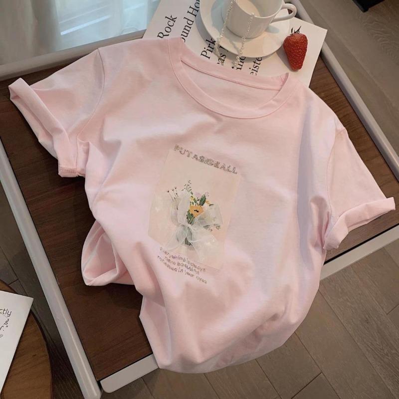 Simple Cotton Short Sleeved T-shirt Women Summer New Korean Loose Three Dimensional Letter Half Sleeved Top Trendy