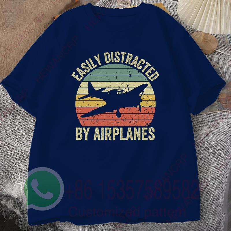 Easily Distracted By Airplanes Summer Mens Tracksuit Tshirt Harajuku Pullovers Shortsleeved Tops Cotton Casual Sportswear S