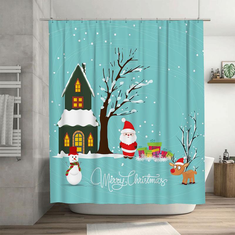 

Tu Christmas Shower Curtain Winter Scene Santa Claus Holiday Festive Bathroom Decor Home Xmas Holiday Gift Cozy Cabin Woodland W60H190(CM)-1 Pcs
