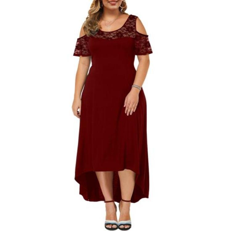 Trendiges Lochmuster-Maxikleid mit hoher Taille und unregelmäßigem Saum für Frühling, Herbst, Arbeitskleidung