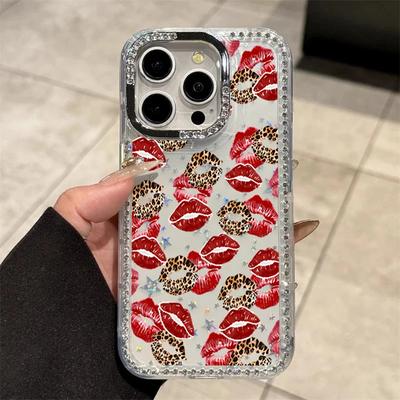 Leopard Print Red Lip Print Applies To Apple 17 Pro Mobile Phone Case iPhone15/16 Flash Diamond Star 14 Luxury 12 Women 13
