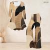 Women Plus Size Round Neck Three Quarter Sleeve Printed Flared Top And Flared Pants Two Piece Set