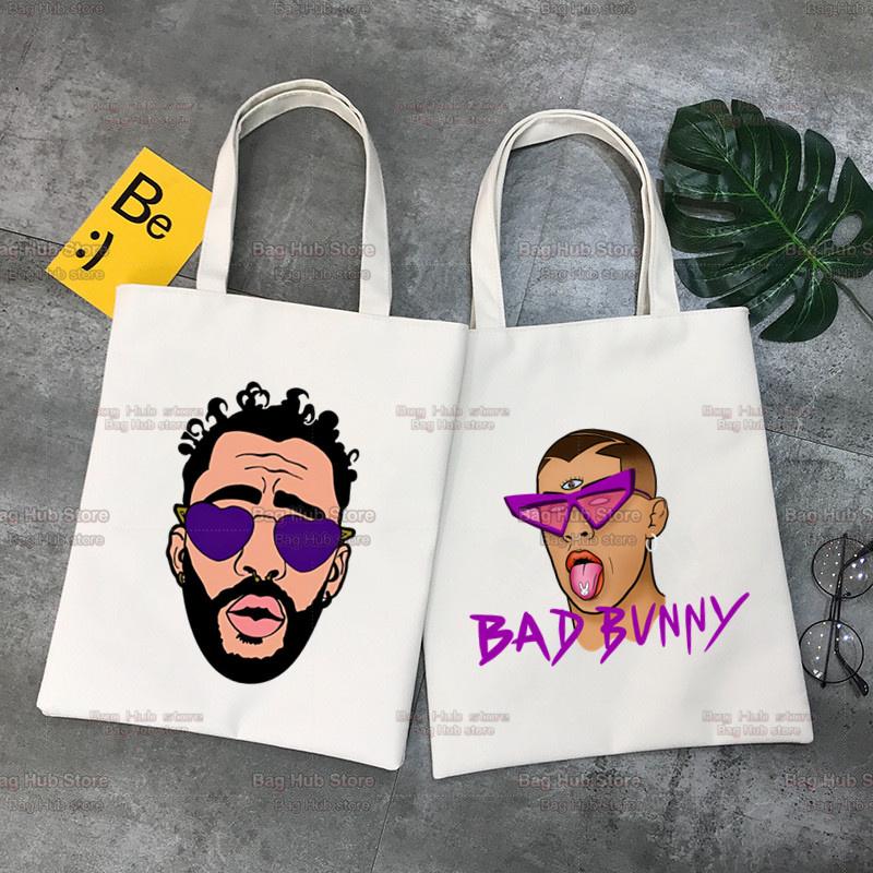 

Холщовая сумка для покупок Bad Bunny Bolsa Compra Sac Многоразовая сумка-тоут Bolsas Ecologicas Sac Tissu Холстовая сумка для покупок