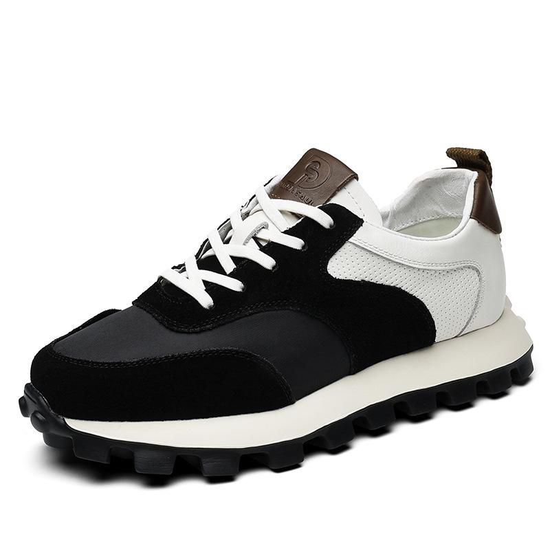 Shoes Men's trendy shoes New men's shoes Platform sole Lightweight sports and leisure shoes Leather with cloth Forrest Gump shoes Contrast color b