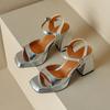 Luxury Women's Sandals Summer Shoes 2025 Ankle Strap Gold Silver Block High Heels Flip Flops Female Party Dance Shoes Large Size