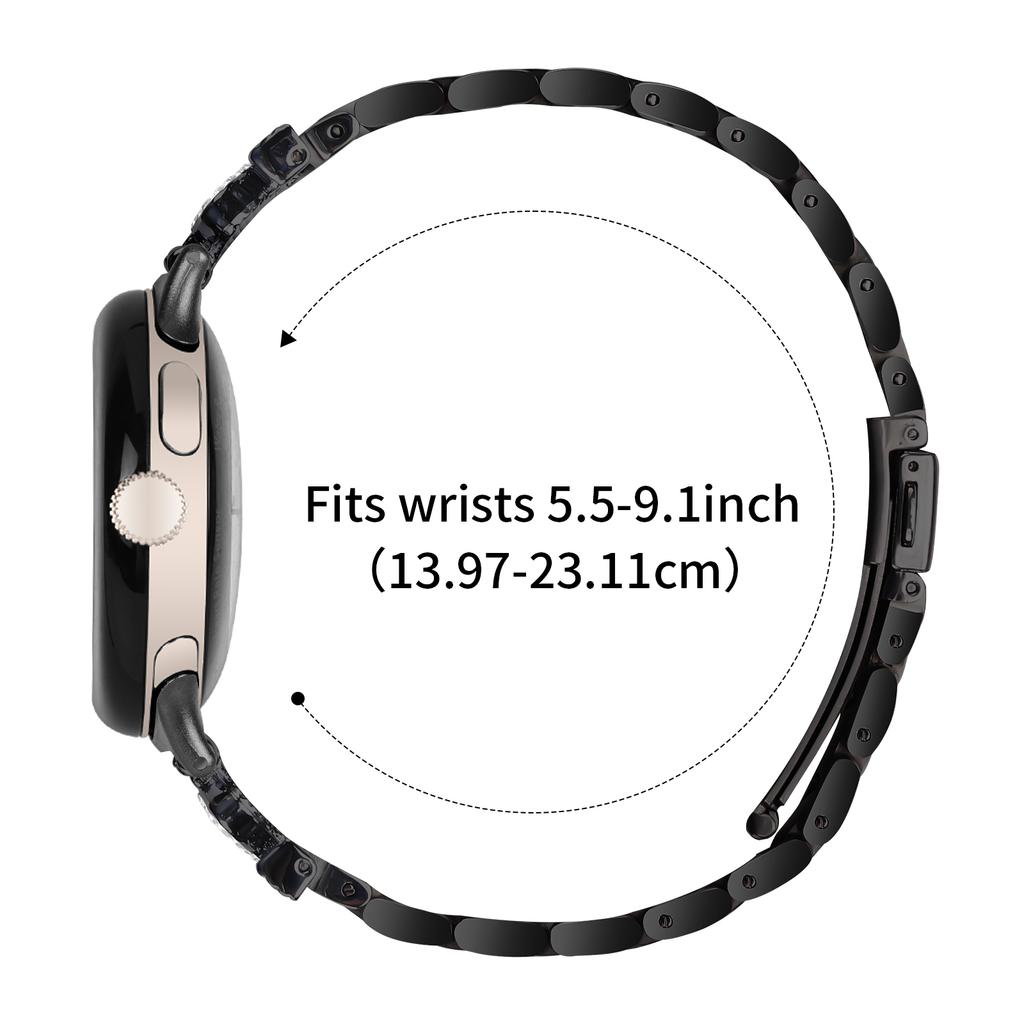 For Google Pixel Watch 2/Watch Stainless Steel Strap Crown Shape Rhinestone Decor Watch Band