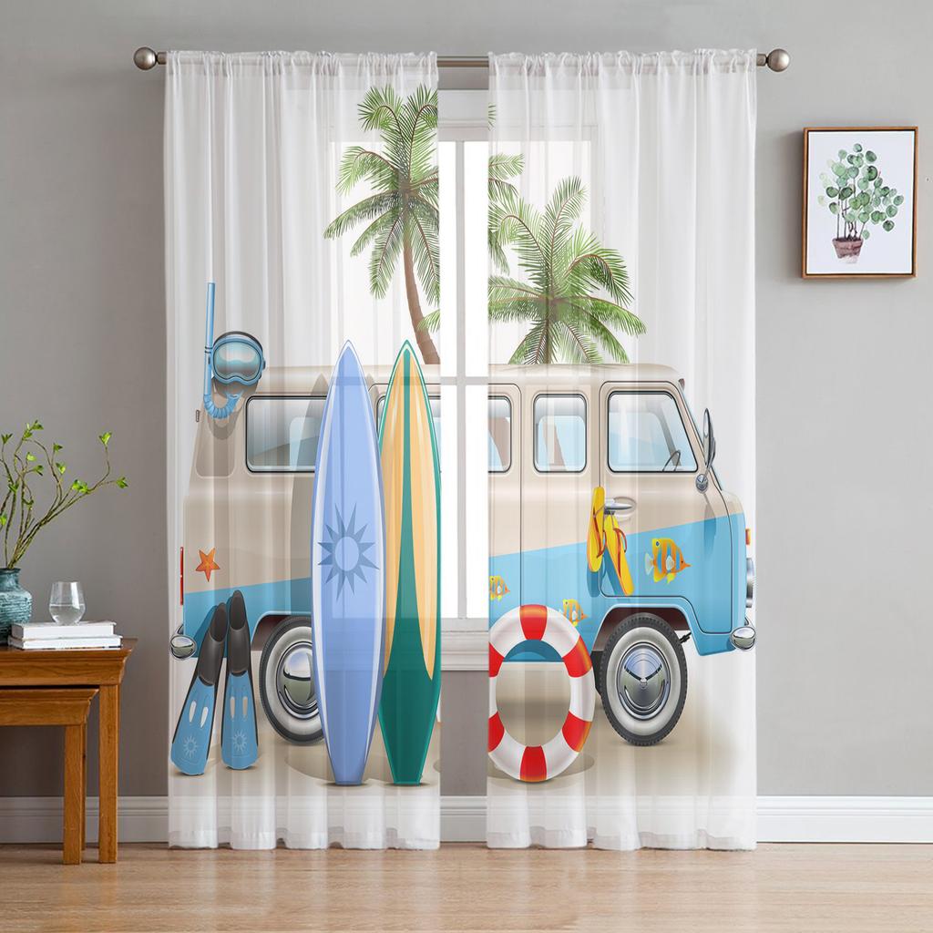 Truck Car Cartoon Window Treatment Tulle Modern Sheer Curtains for Kitchen Living Room the Bedroom Curtains Decoration