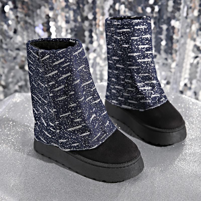 Fashion Winter New Thick Soled Snow Shoes Women's Fashion Round Head Suede Sleeve Anti-slip Wear-resistant Mid-calf Boots