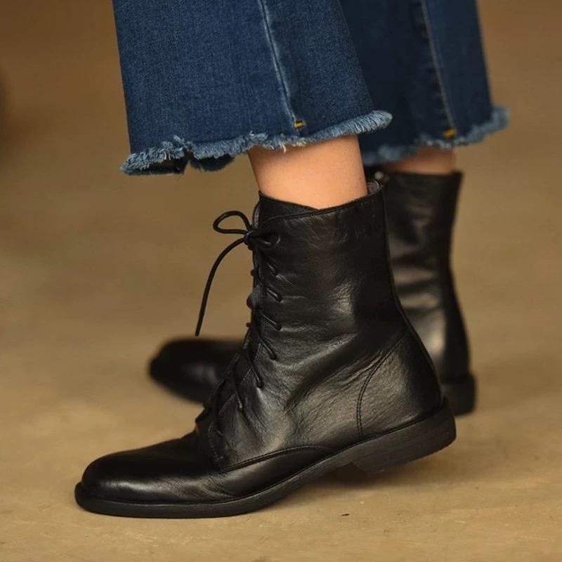 New Ladies Uniform Leather Boots Black Versatile Women's Causal Ankle Boots School Performance Woman Fashion Boots Simple