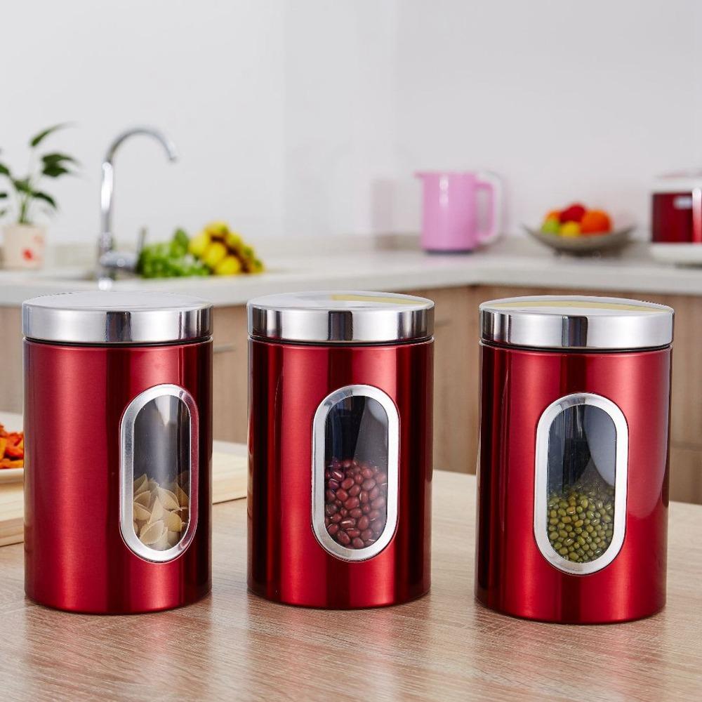 3PCS Set Durable Stainless Steel Containers Metal Storage Containers Home Kitchen