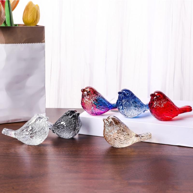 Colorful Crystal Bird Statue Handcrafted Desk Ornament For Home Decoration And Collectors