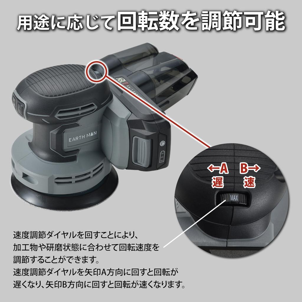 Takagi EARTH MAN SHARE LINK 18V Rechargeable Random Sander Unit for Metal Paint Rust Adjustable Rotation Dust Sanding Sponge and Velcro SL-RSD125-A