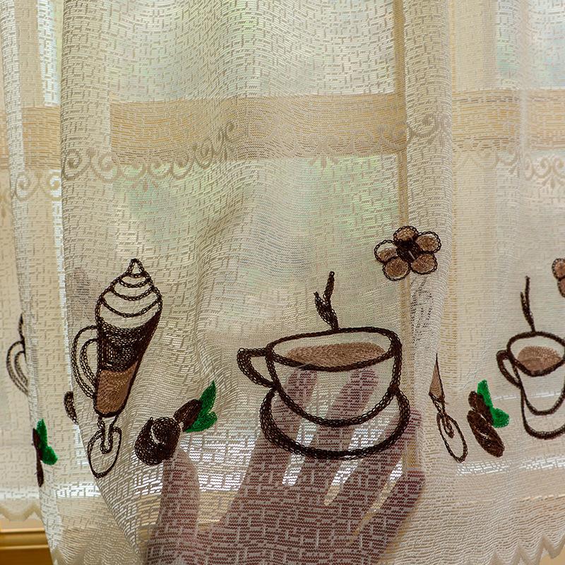 Simple Dust-proof Curtain for Kitchen and Bedroom Bay Window Short Curtain with Lace Embroidery Pattern