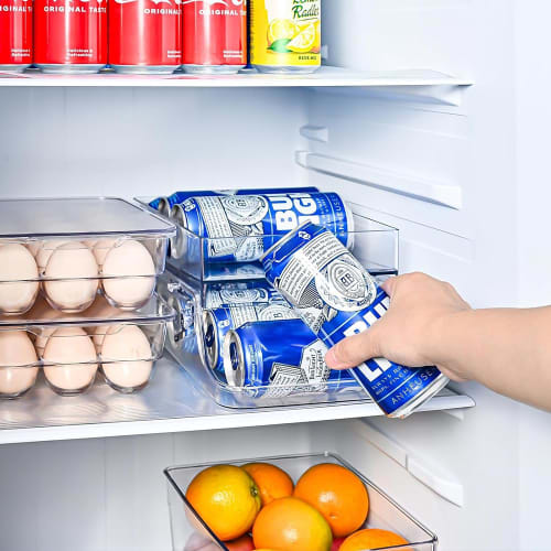 Foldable Can Storage Rack for 500ml Cans, Double-Layered Refrigerator Storage Rack with Space-Saving, Easy-Access Can Dispenser, Transparent Can, Beer