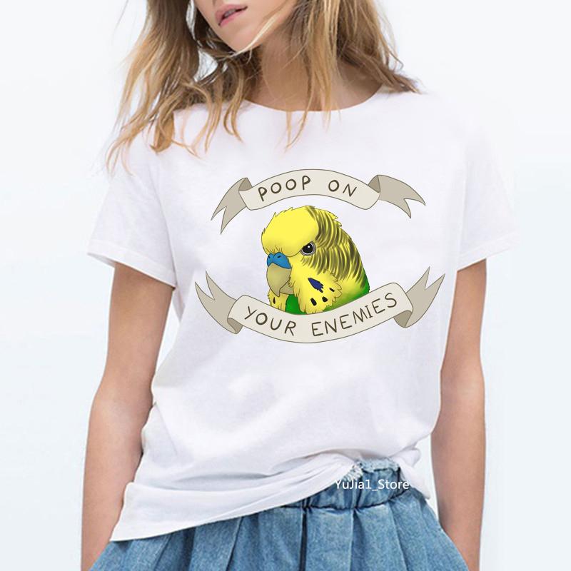 Lovely Rainbow Birds Cockatiel Parrot Graphic T Shirt Unisex Summer White Short Sleeve Tshirt Cute Top Female Tshirt Clothes