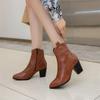 Women Cowboy Ankle Boots Pointed Toe Thick High Heels Zipper Western Short Boots Ladies Fashion Shoes Autumn Winter 46