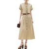 [ELLE] Elle One-Piece Dress, Vintage Work Style, Faux Faux, 2-in-1 Long Dress with Cape, Khaki, Cotton Blend, Elegant, Commuting, Office Casual (JP, A