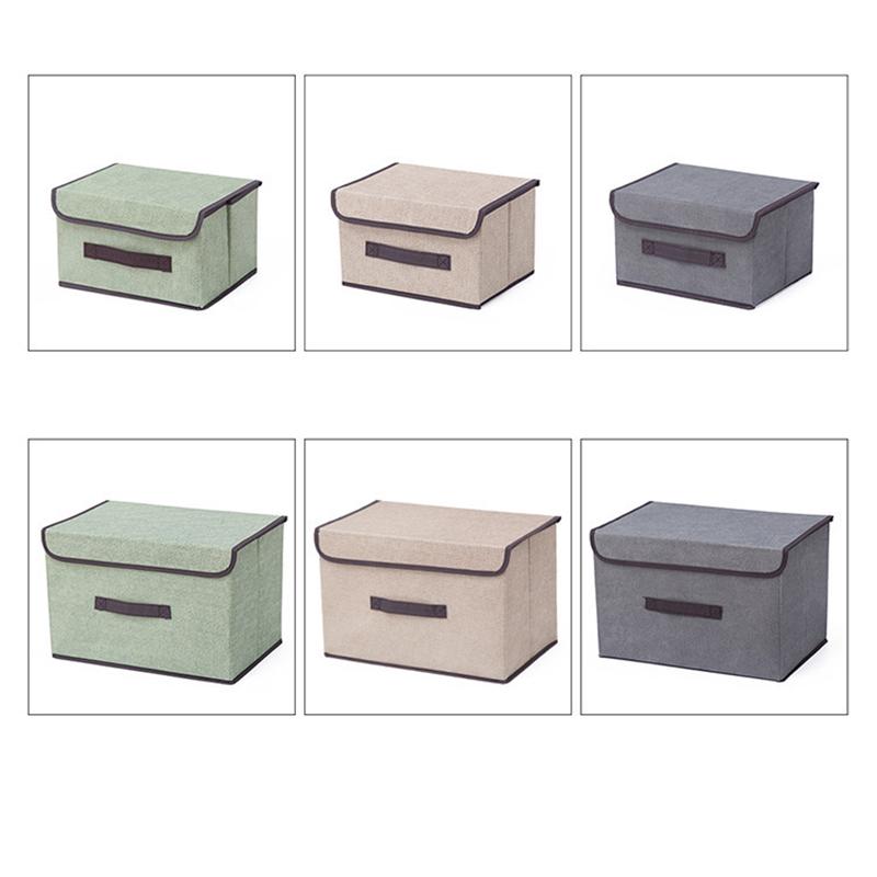 Linen-Like Fabric Storage Box Foldable Storage Box For Books And Toys Dustproof Storage Box With Lid