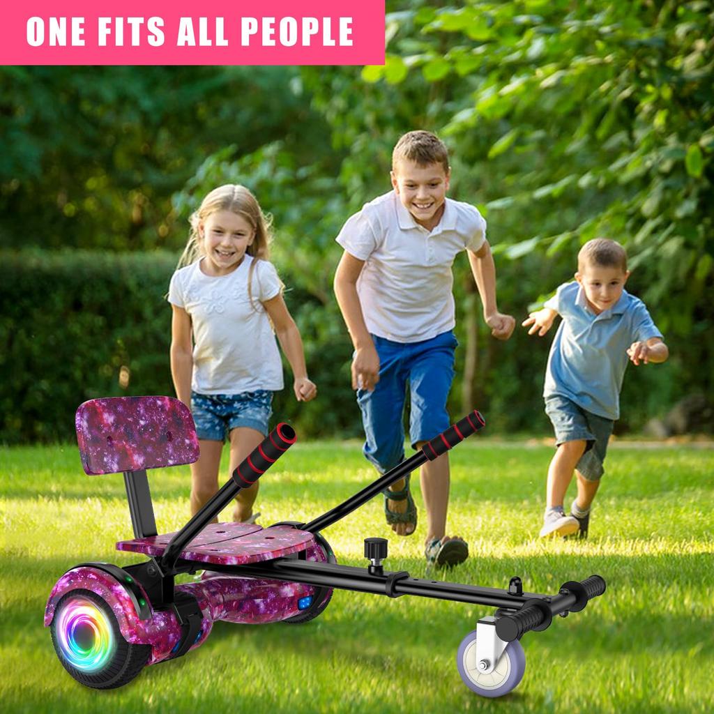 Hoverboard Go Kart Seat, 6.5'' Hoverboard Hoverkart with LED Lights and Bluetooth Speaker, Gyroscooters Go Kart Bundle for Kids and Adult